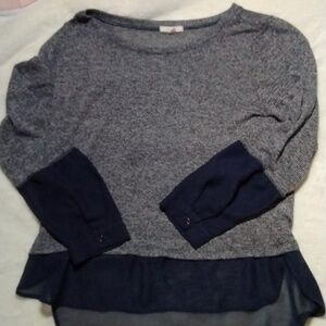 Pleione Navy Blue Long Sleeve Sheer Blouse Top Size L Preppy Spring Minimalist